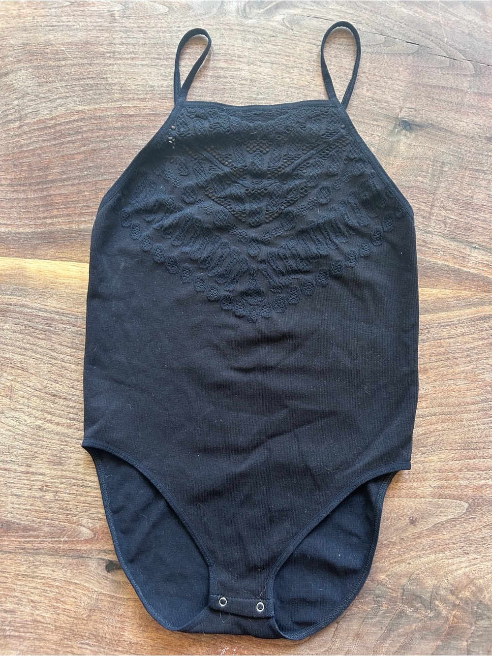 New! Free people intimately bodysuit black lace laser cut spaghetti strap M/L